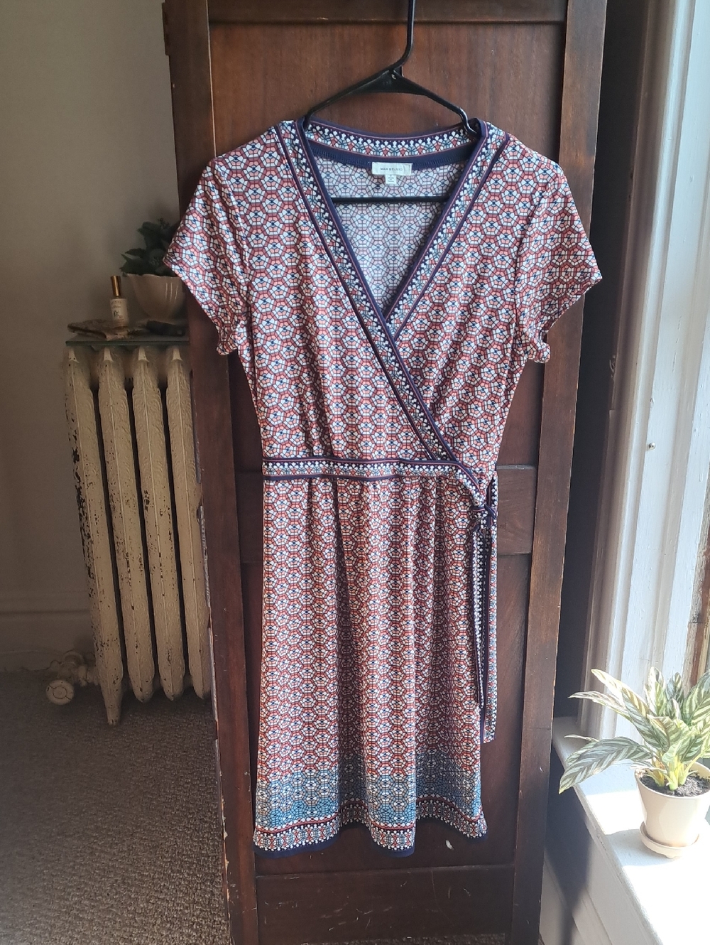 Max Studio Women's Size Small Brown And Blue Print Wrap Dress
